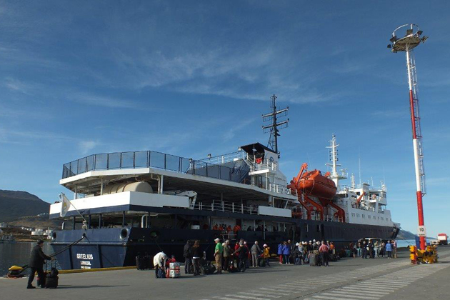 TCC members are shown boarding the Ortelius in Ushuaia.