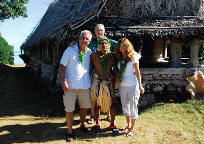 On Yap. Front (l-r): Steve Owad-Jones, local chief, Dianne Owad-Jones. Back: Paul Biermasz